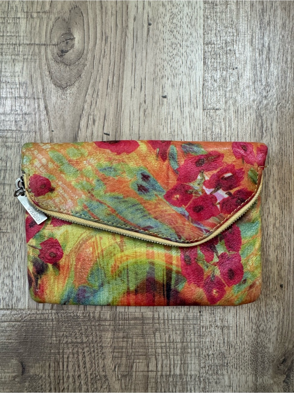 HOBO Multicolor Floral Fold-Over Clutch in Red, Orange, Yellow, Green